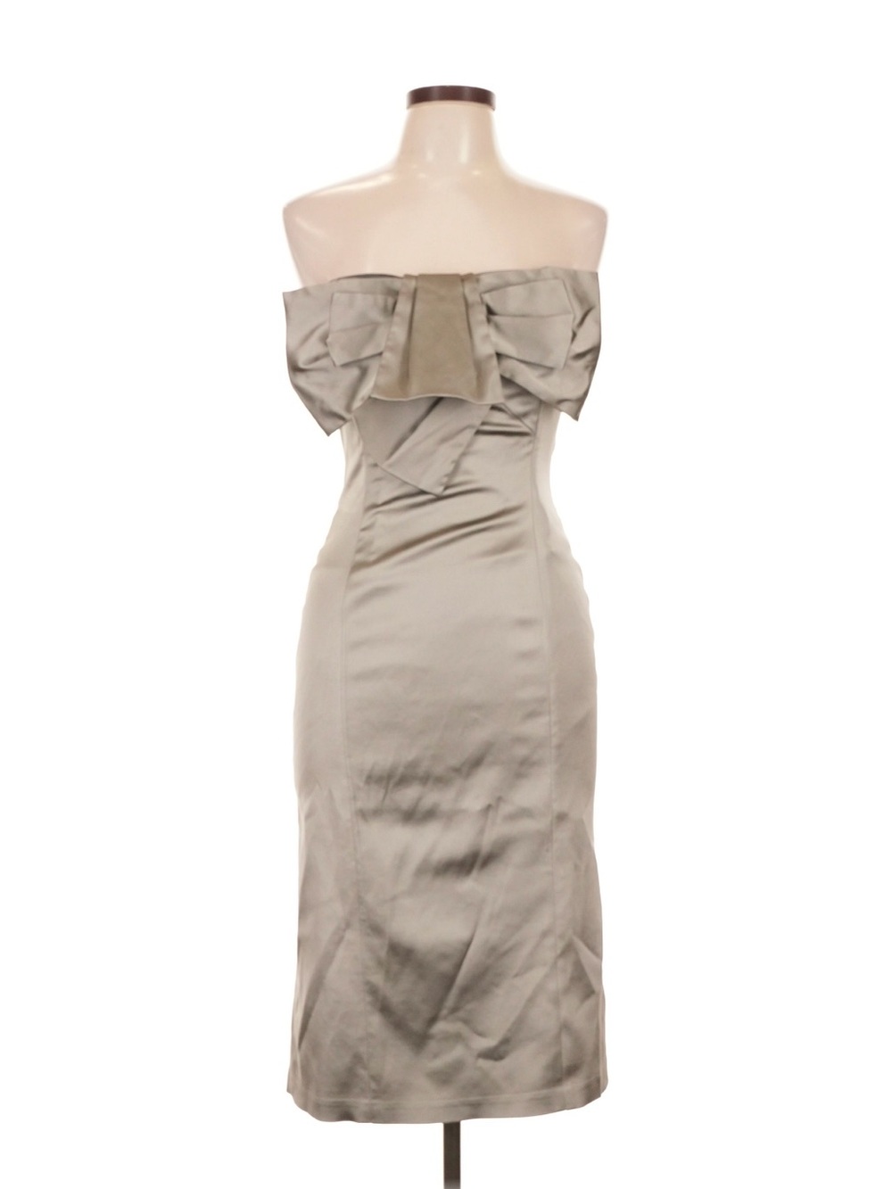 Karen Millen Strapless Bow-Front Midi Dress in Silver gray